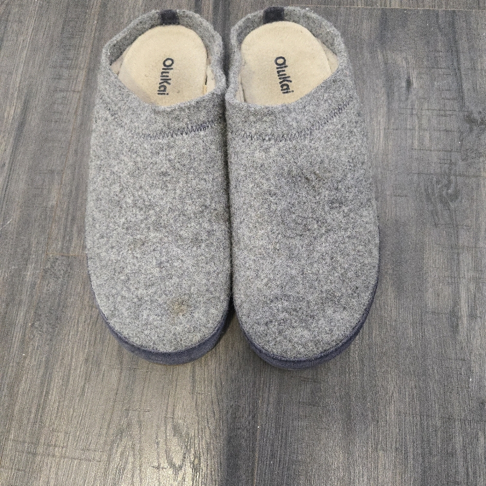 Olukai Hamani Hulu Gray Wool Slipper Slides Lined Men’s Size 11